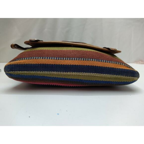 Fossil Maddox Multicolor Canvas Stripes Logo Pockets Zipper Crossbody Bag - Picture 7 of 14